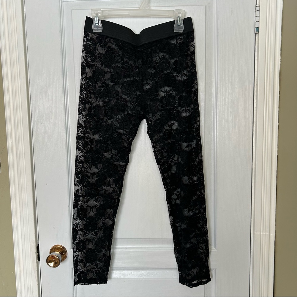 Simons Twik Black and White Lace Detail Leggings Large Women See Through